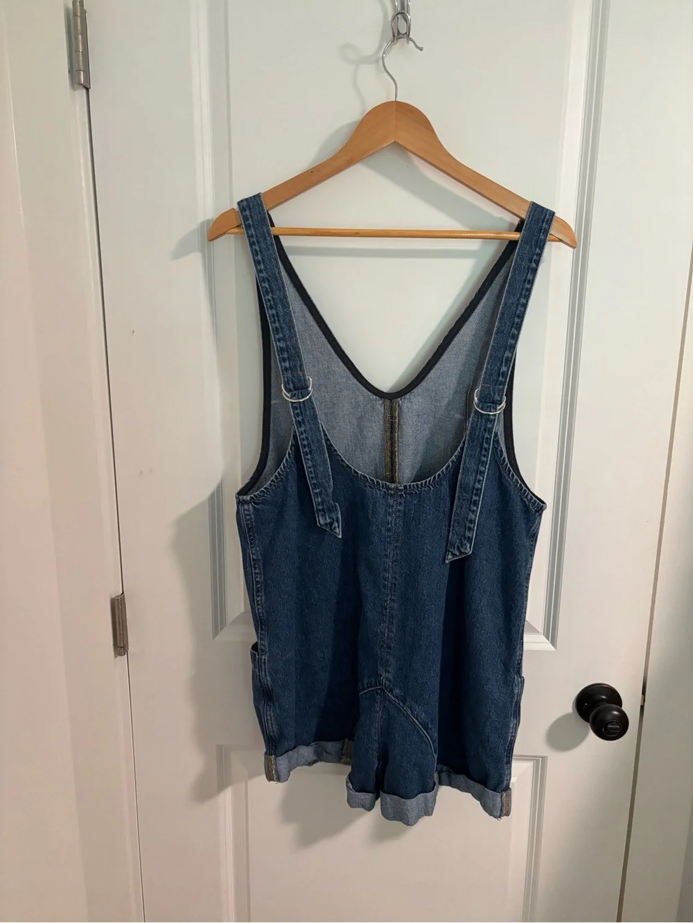 FREE PEOPLE We The Free High Roller Shortall Blue Denim Shorts Overalls Small